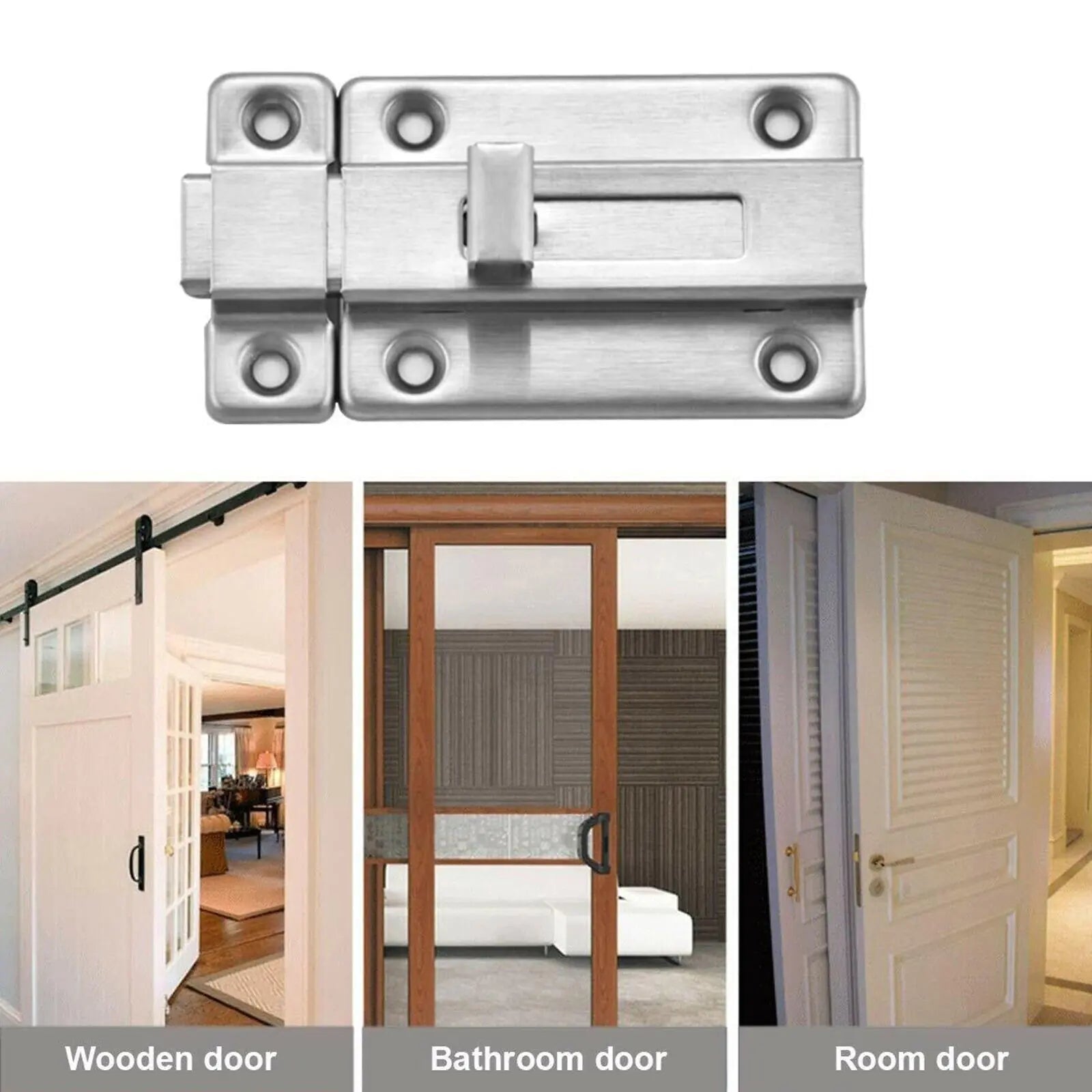 2Pcs Stainless Steel Latch Sliding Silver Doors Lock Keyless Door Bolt For Doors