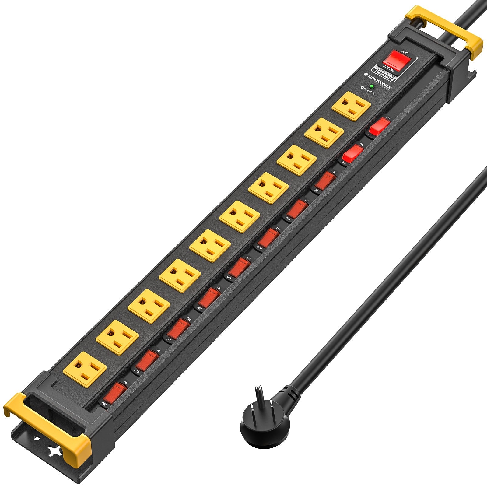 CRST 3300J Mountable Metal Surge Protector Power Strip with Recessed Individual Switches, 6FT Flat Plug Power Cord,  ETL Listed