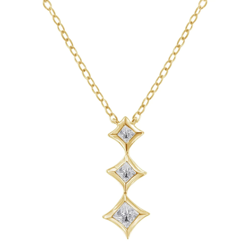 10K Gold 1/5 Cttw Princess Cut Diamond 3 Stone Drop 18" Pendant Necklace (H-I Color, SI2-I1 Clarity)