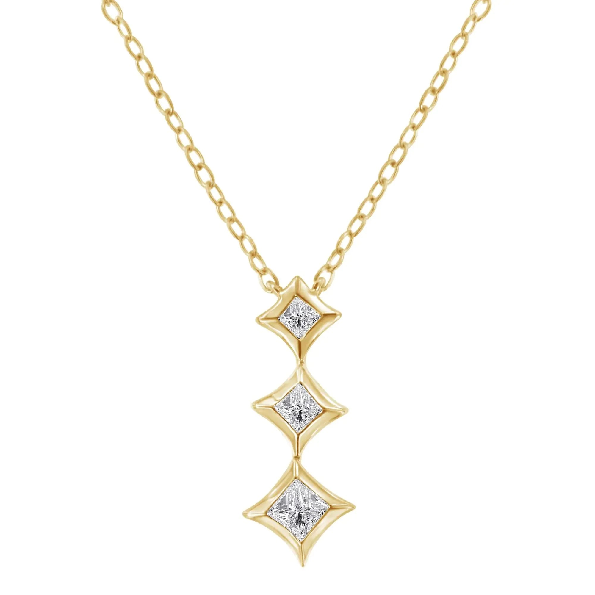 10K Gold 1/5 Cttw Princess Cut Diamond 3 Stone Drop 18" Pendant Necklace (H-I Color, SI2-I1 Clarity)