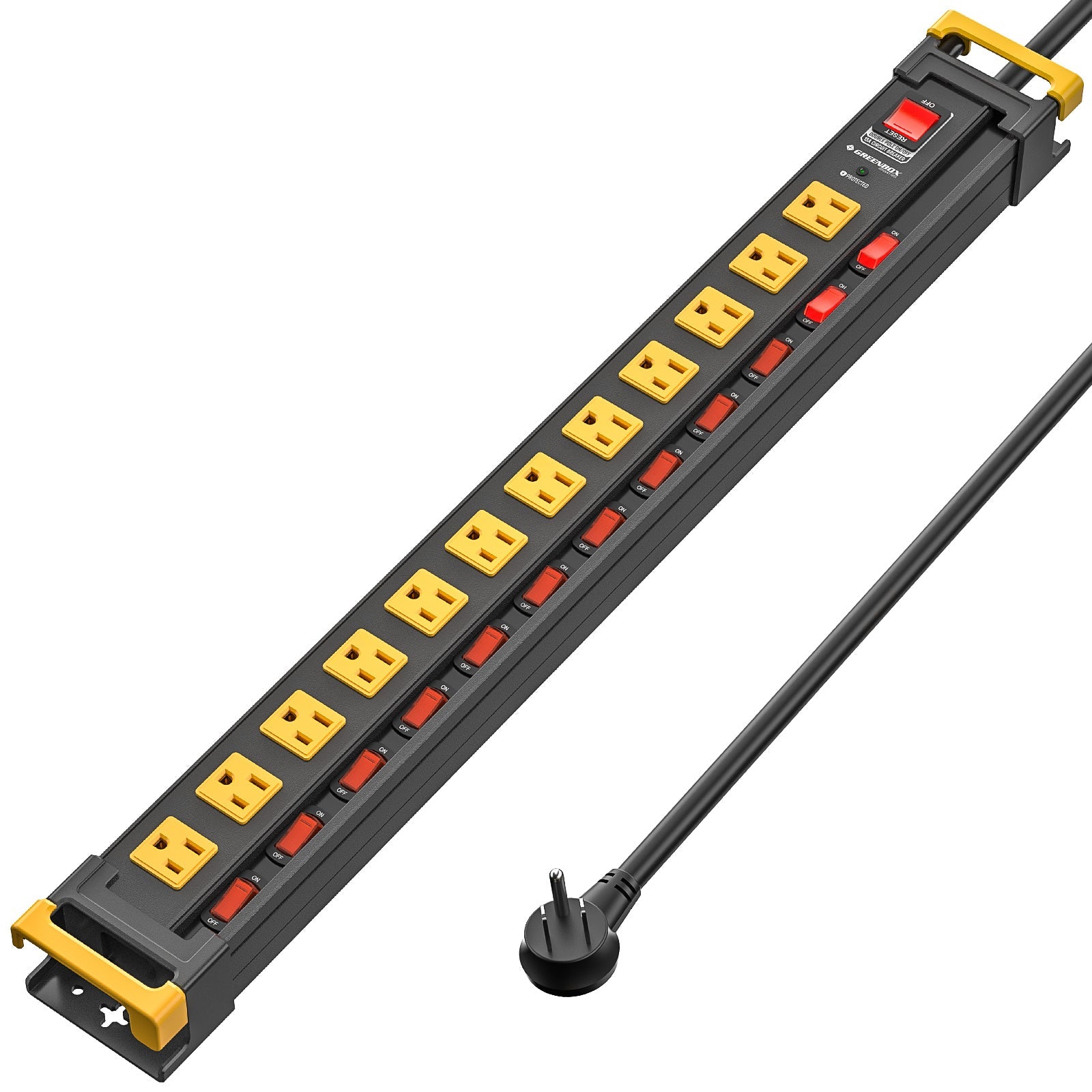 CRST 3300J Mountable Metal Surge Protector Power Strip with Recessed Individual Switches, 6FT Flat Plug Power Cord,  ETL Listed