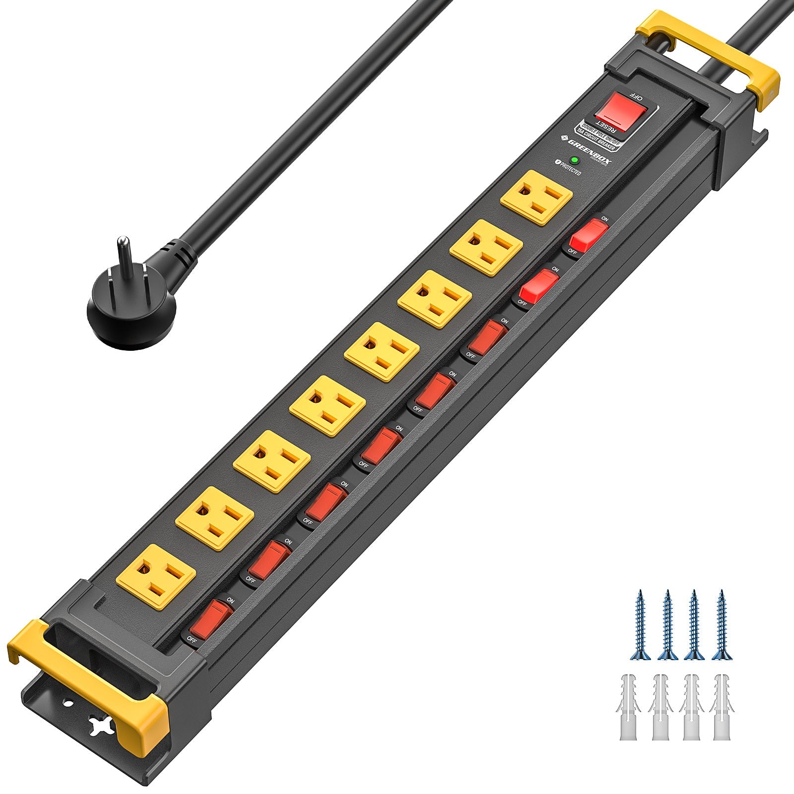 CRST 3300J Mountable Metal Surge Protector Power Strip with Recessed Individual Switches, 6FT Flat Plug Power Cord,  ETL Listed