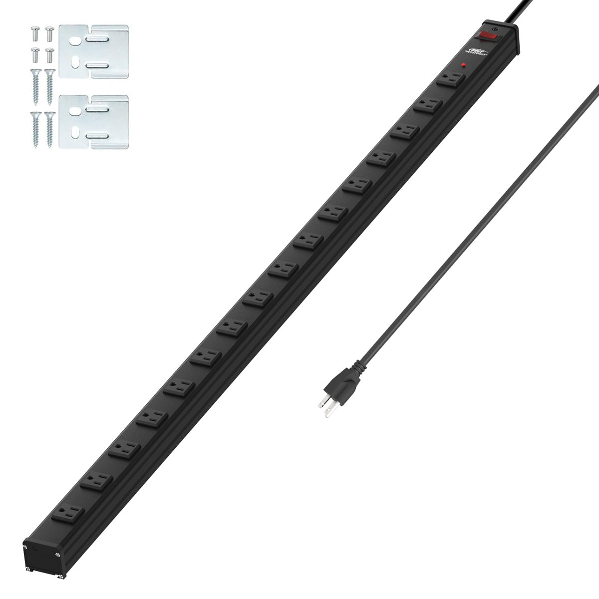 CRST 2.6" Wide Space 16 Outlets Mountable Metal Power Strip Surge Protector, Optional 15FT/6FT Power Cord, Mounting Brackets Included