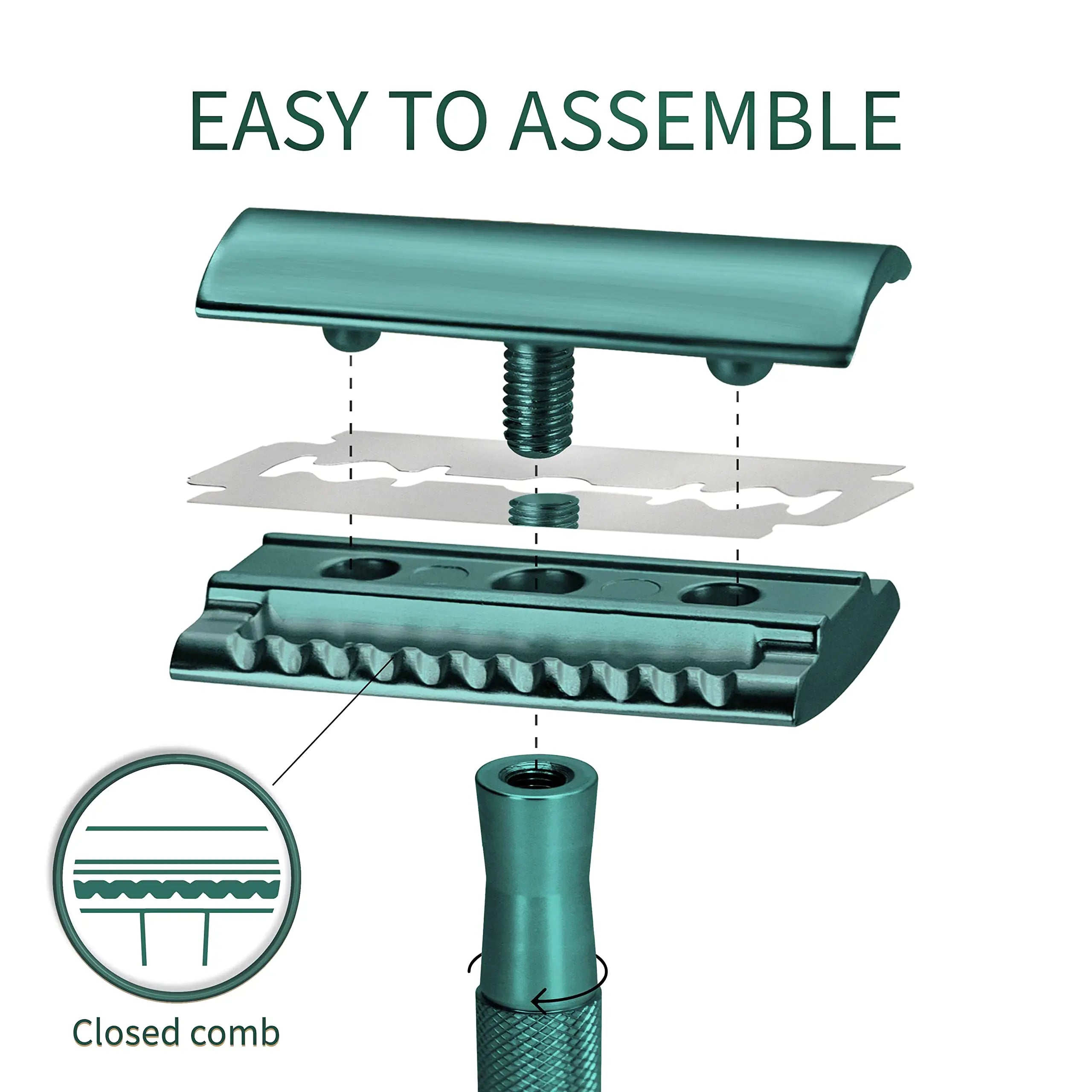 Bambaw Men Safety Razor with 5 Double Edge Safety Razor Blades, Single Blade Razor for Men & Women, Plastic Free Metal Razor – Sea Green 1 Count (Pack of 1) Sea Green Razor