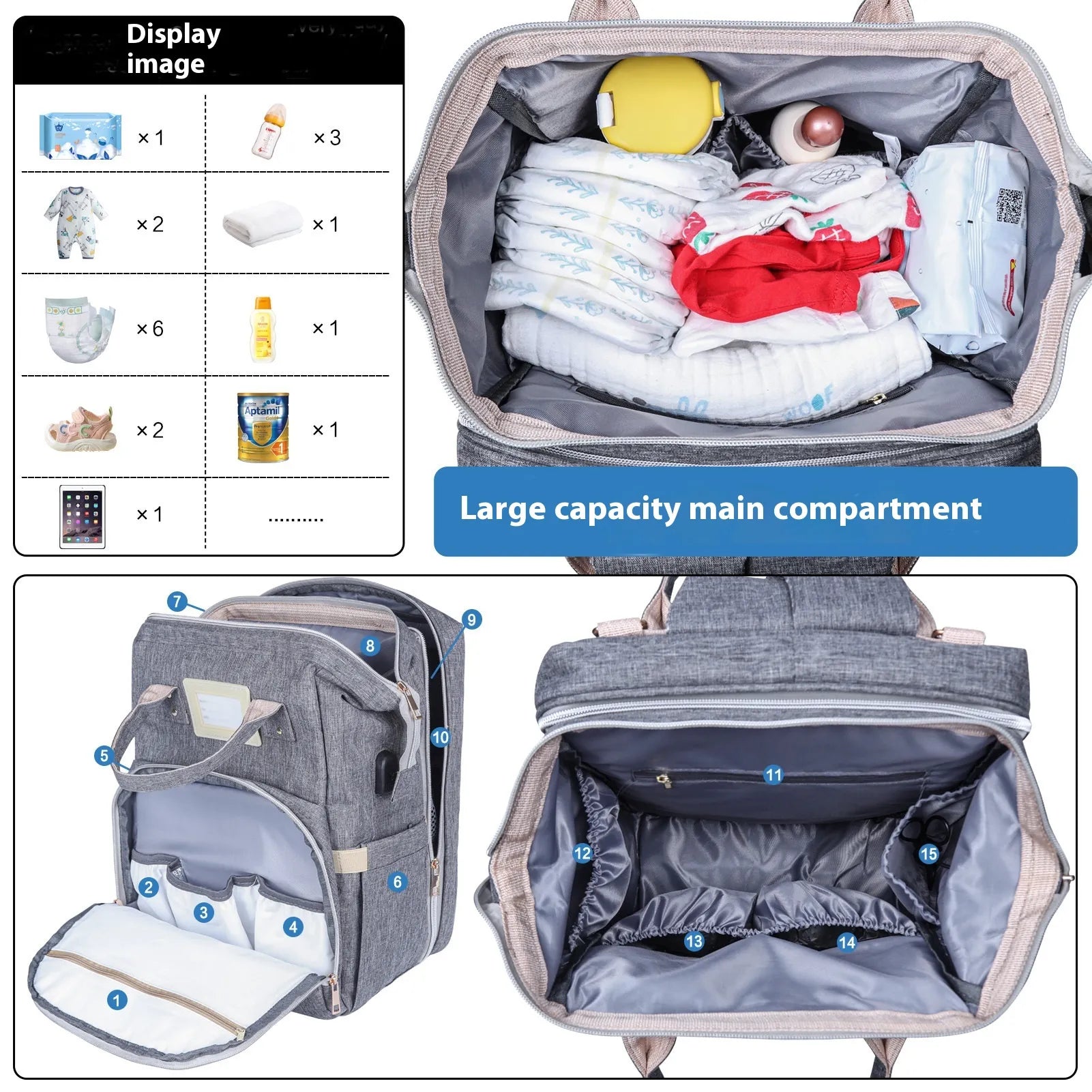 Large Multifunctional Mummy Backpack