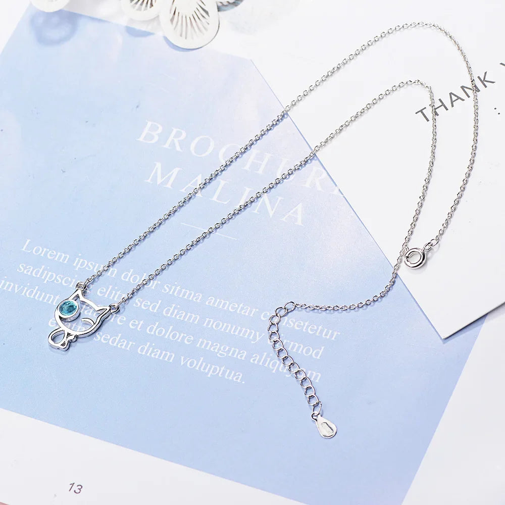 925 Sterling Silver Cat Crystal Pendants Necklaces For Women Gift Female Party Luxury Jewelry  Offers GaaBou