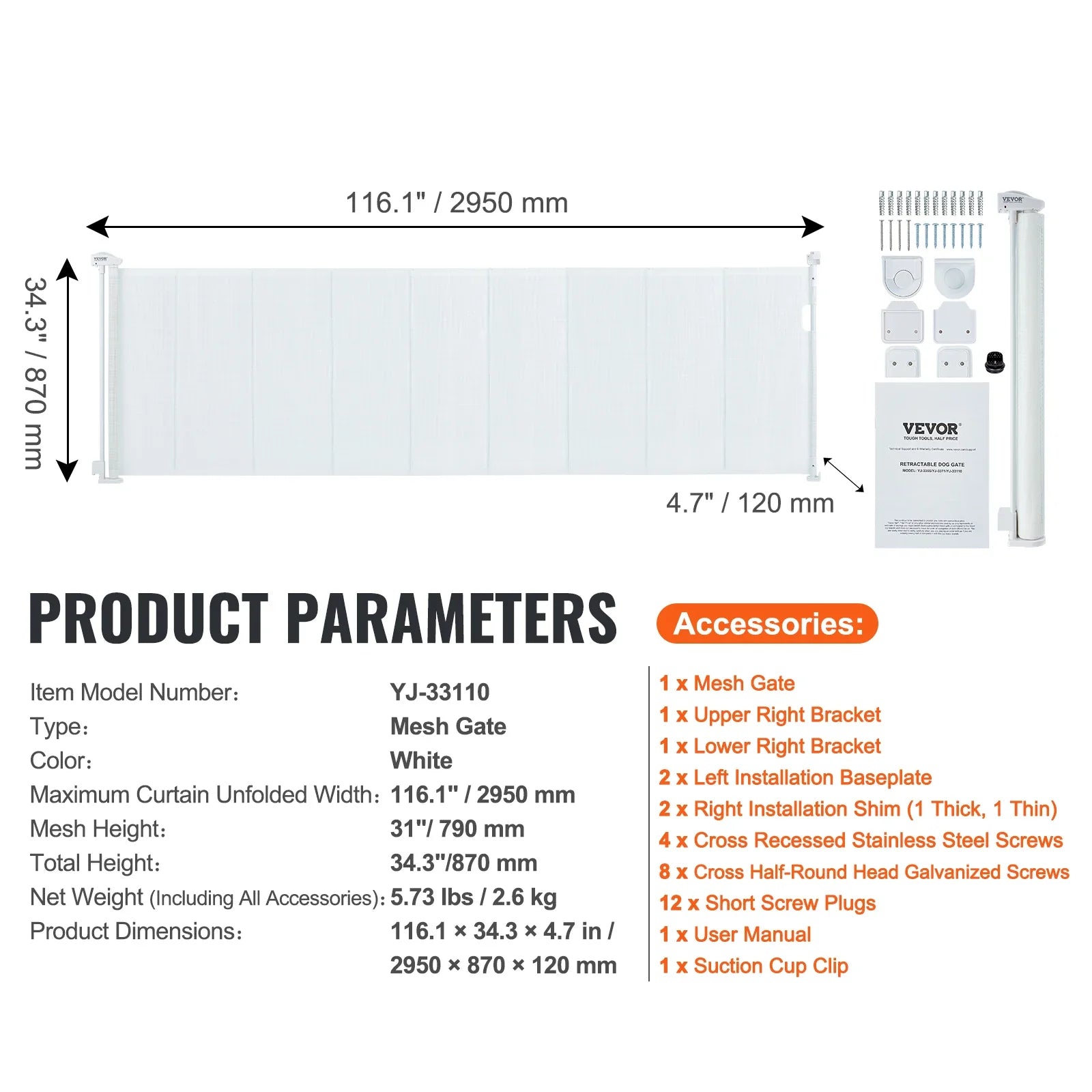 VEVOR Retractable Baby Gate Tall Mesh Baby Gate Extends up to  Wide Retractable Gate for Kids or Pets Retractable Dog Gates