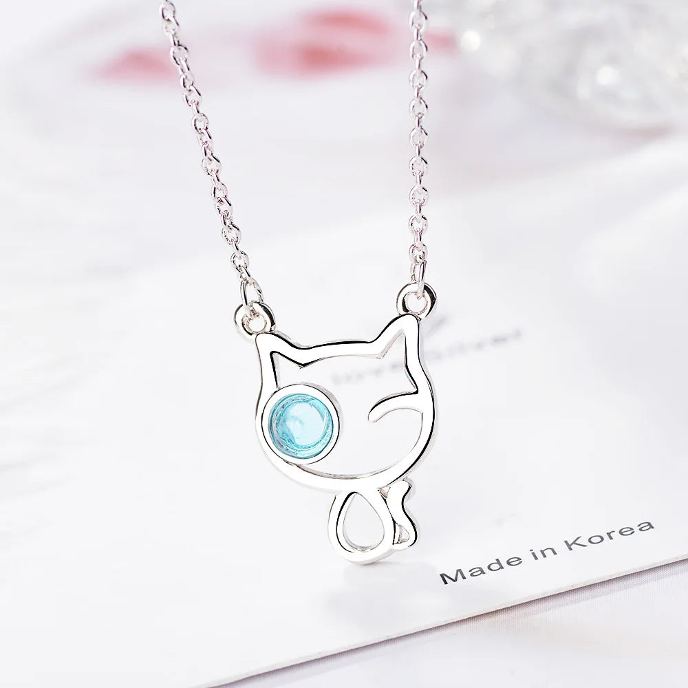 925 Sterling Silver Cat Crystal Pendants Necklaces For Women Gift Female Party Luxury Jewelry  Offers GaaBou