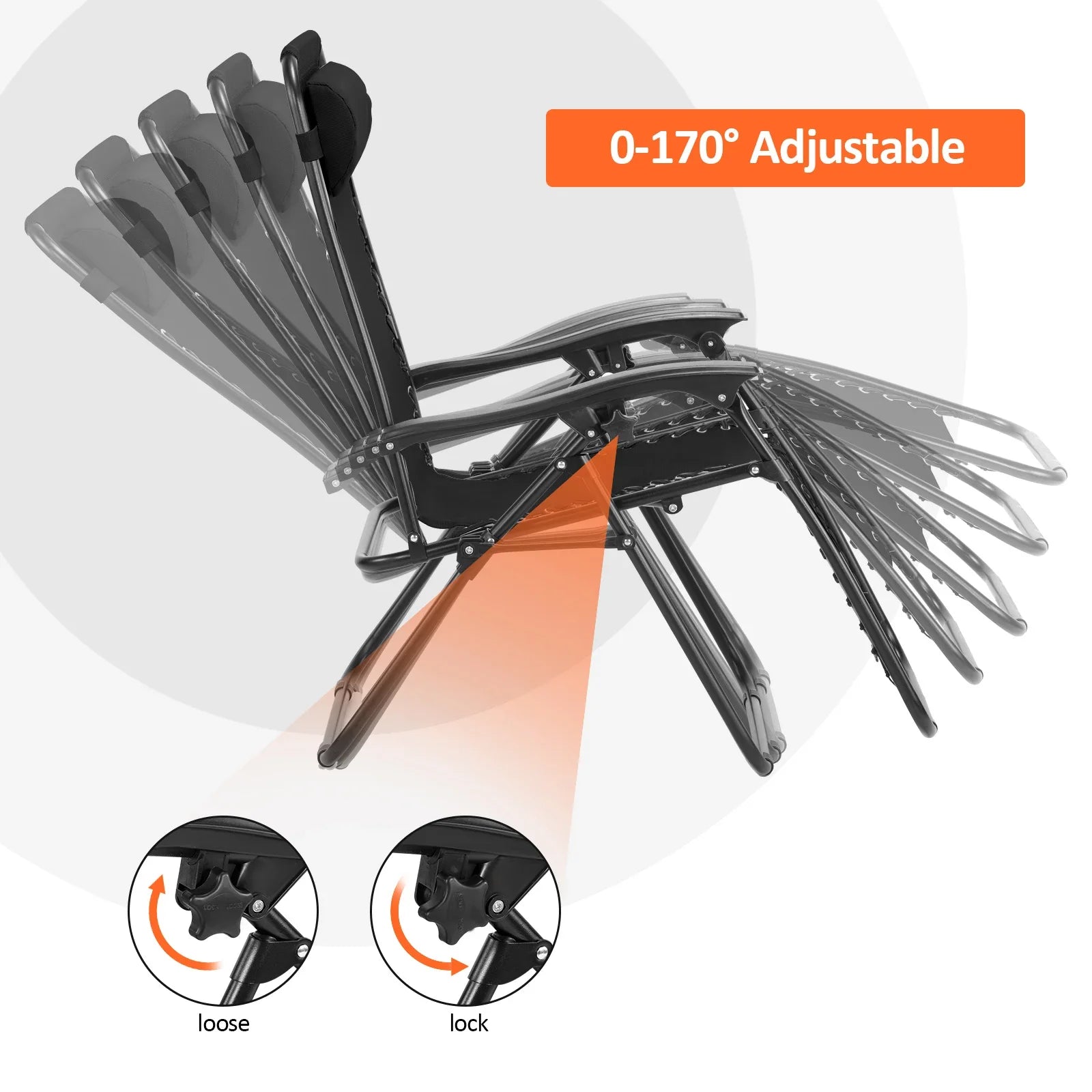 Zero Gravity Chair Patio Recliner Chair Folding Camping Chairs with Cup Holder Adjustable Headrest Reclining Lounge Chair