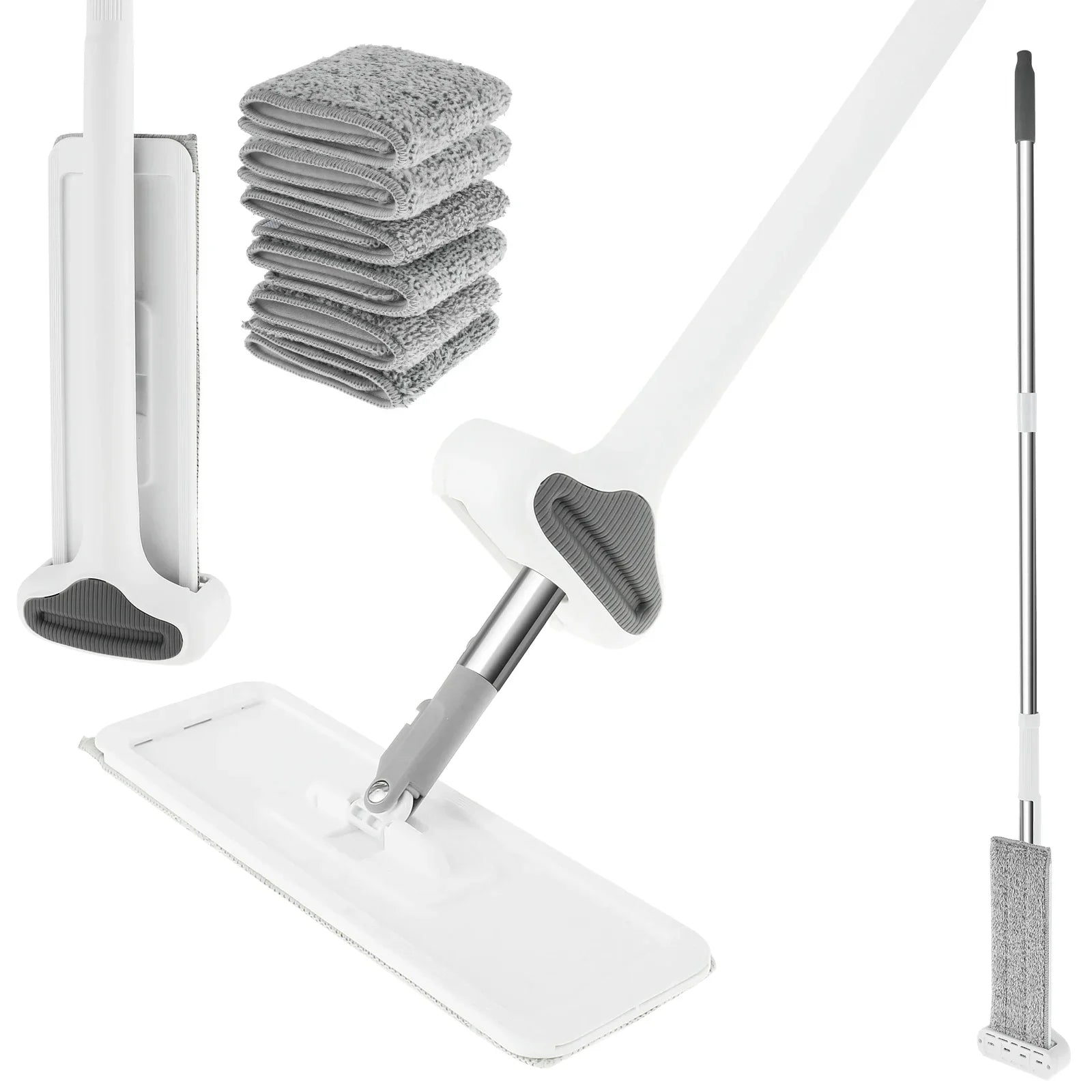 Microfiber Flat Mop 360 ° Rotating Flat Floor Mop Self Wringing Dust Mop with Dewatering Scraper for Kitchen Home Cleaning Mop
