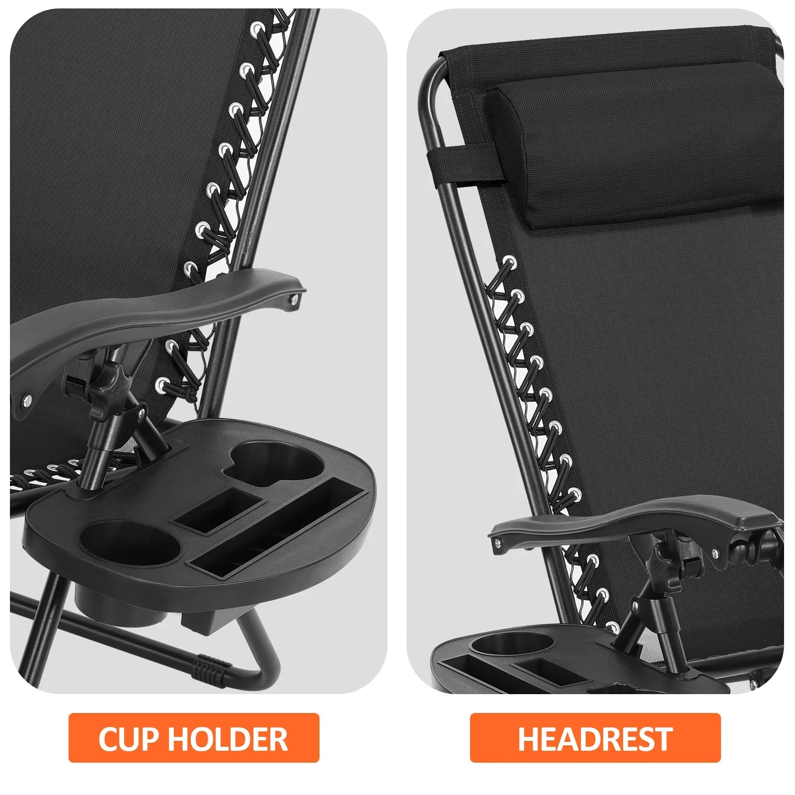 Zero Gravity Chair Patio Recliner Chair Folding Camping Chairs with Cup Holder Adjustable Headrest Reclining Lounge Chair