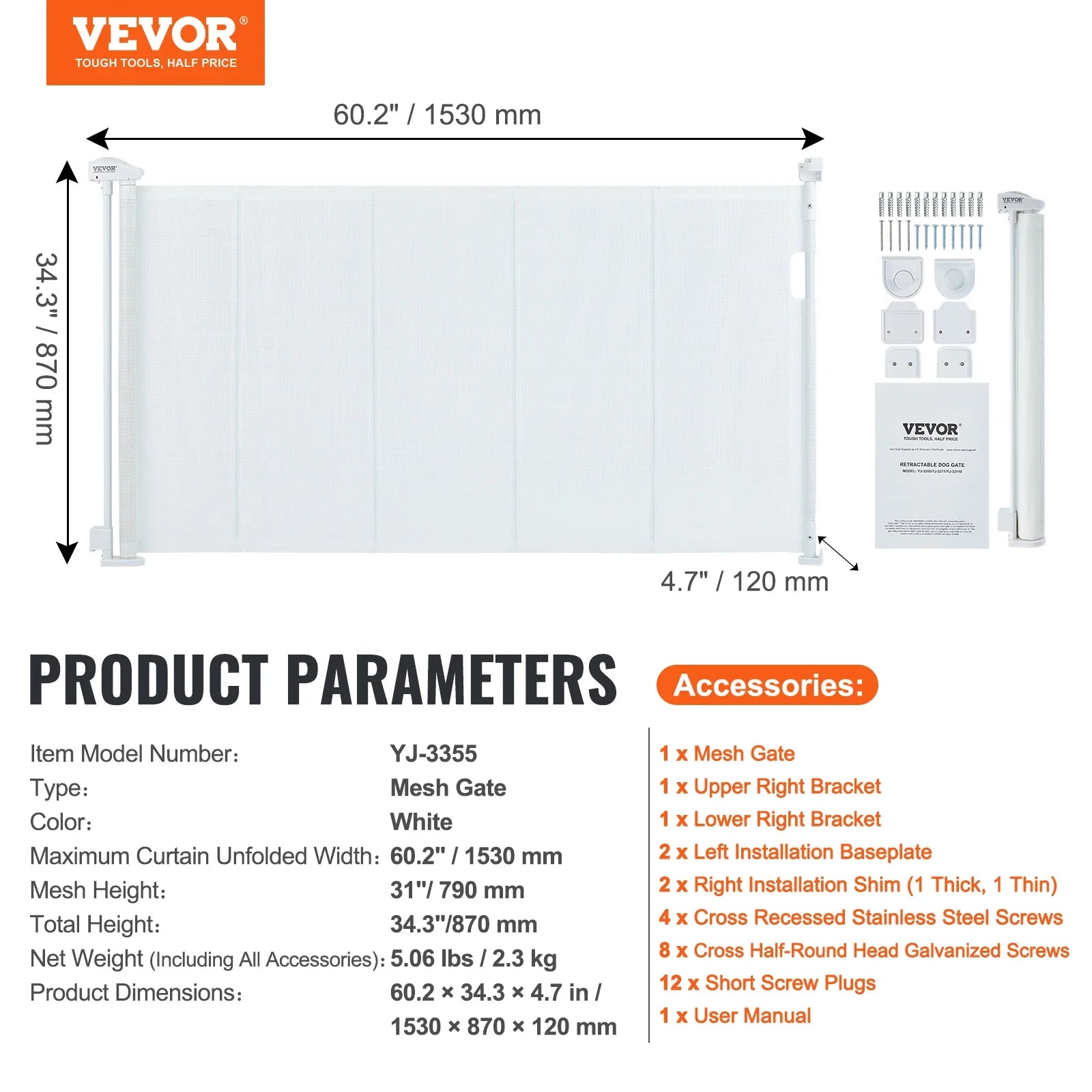 VEVOR Retractable Baby Gate Tall Mesh Baby Gate Extends up to  Wide Retractable Gate for Kids or Pets Retractable Dog Gates