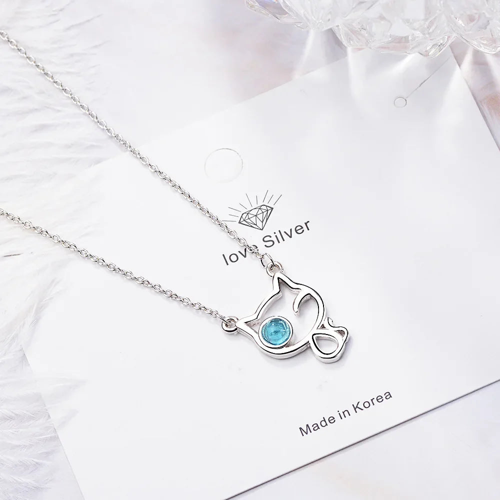 925 Sterling Silver Cat Crystal Pendants Necklaces For Women Gift Female Party Luxury Jewelry  Offers GaaBou