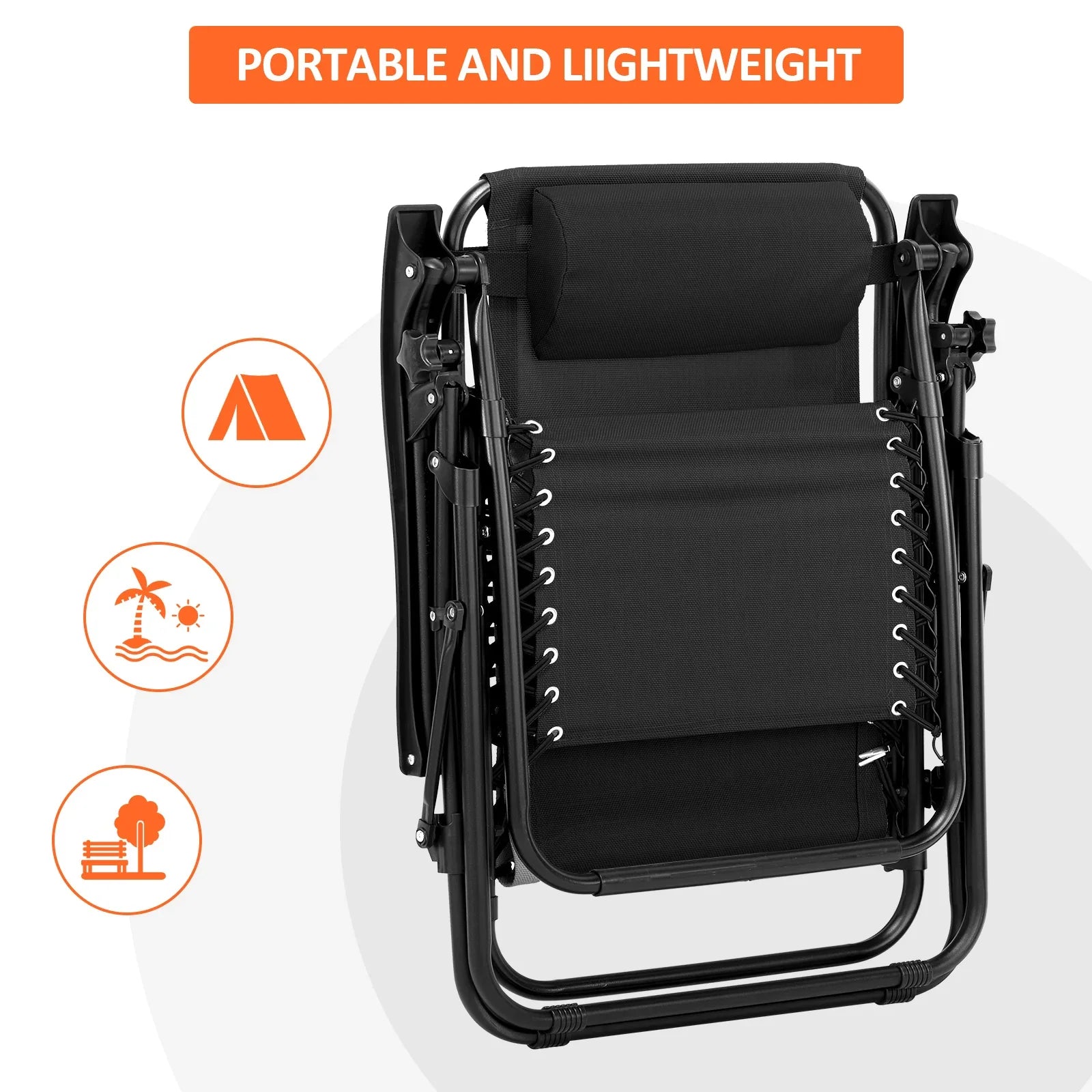 Zero Gravity Chair Patio Recliner Chair Folding Camping Chairs with Cup Holder Adjustable Headrest Reclining Lounge Chair