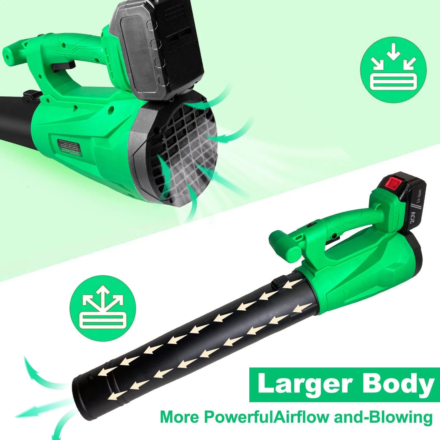 Tegatok Cordless Electric Leaf Blower 450CFM 125MPH Air Blower Snow Blower Dust Sweeper Garden Tools 20V Battery