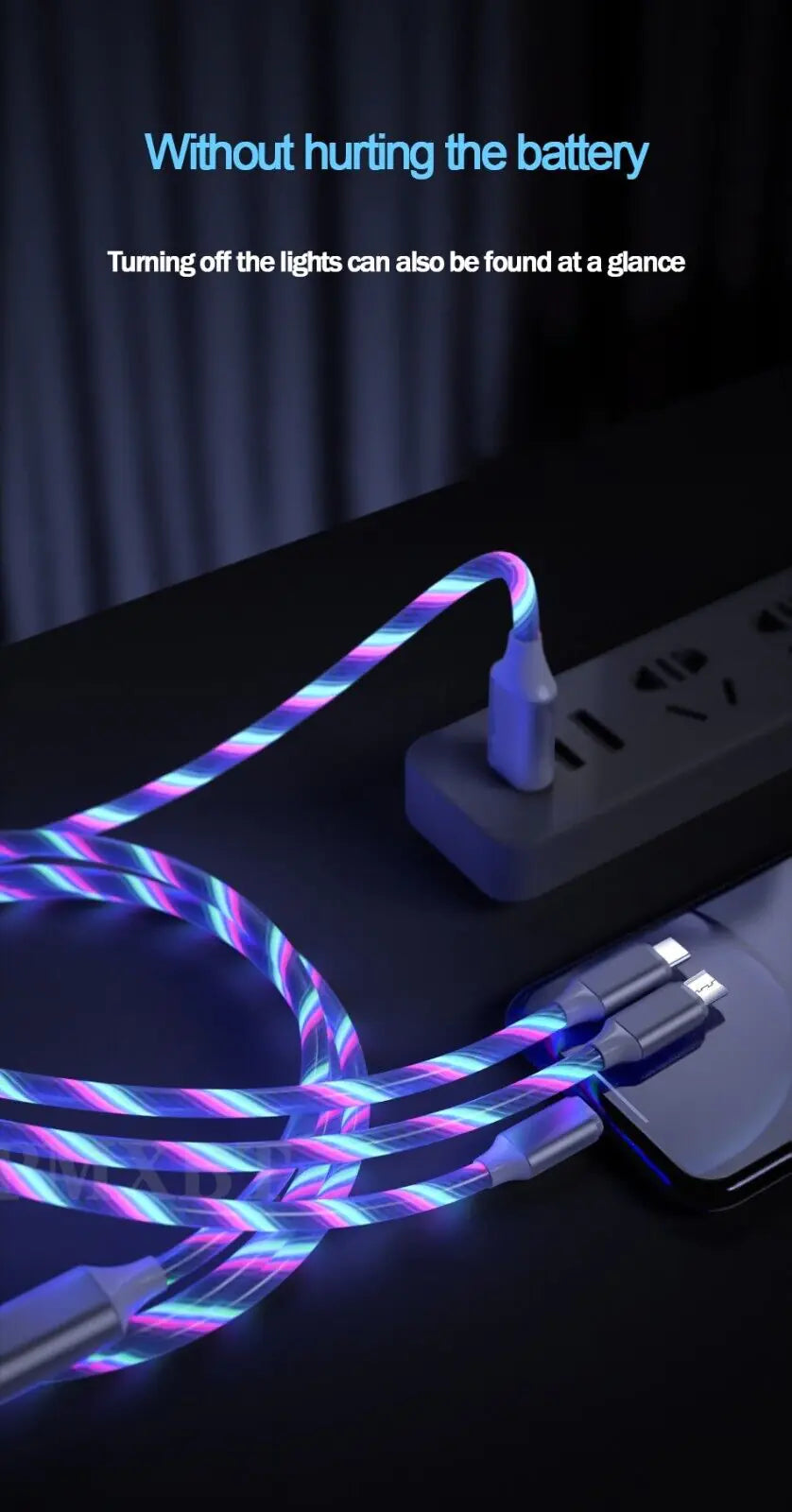 3 in 1 LED Fast Charging Cable Adapter For iPhone Micro USB Type C Charger Cord