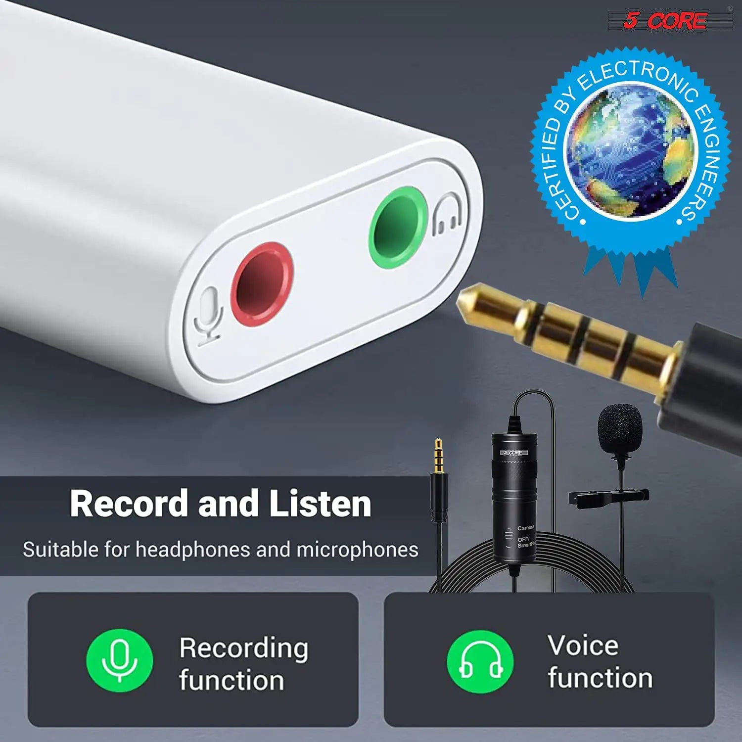 5Core Lavalier Microphone Clip On  Professional Grade 3.5mm Lapel Mic  Omnidirectional Lav Mic