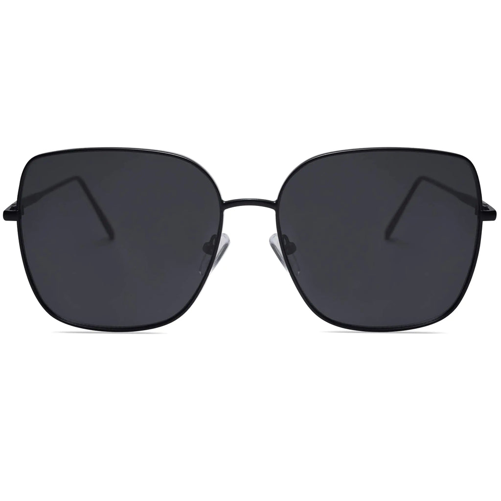 SOJOS Trendy Oversized Square Metal Frame Sunglasses for Women Men Flat Mirrored Lens UV Protection Sunglasses SJ1146 Black/Grey