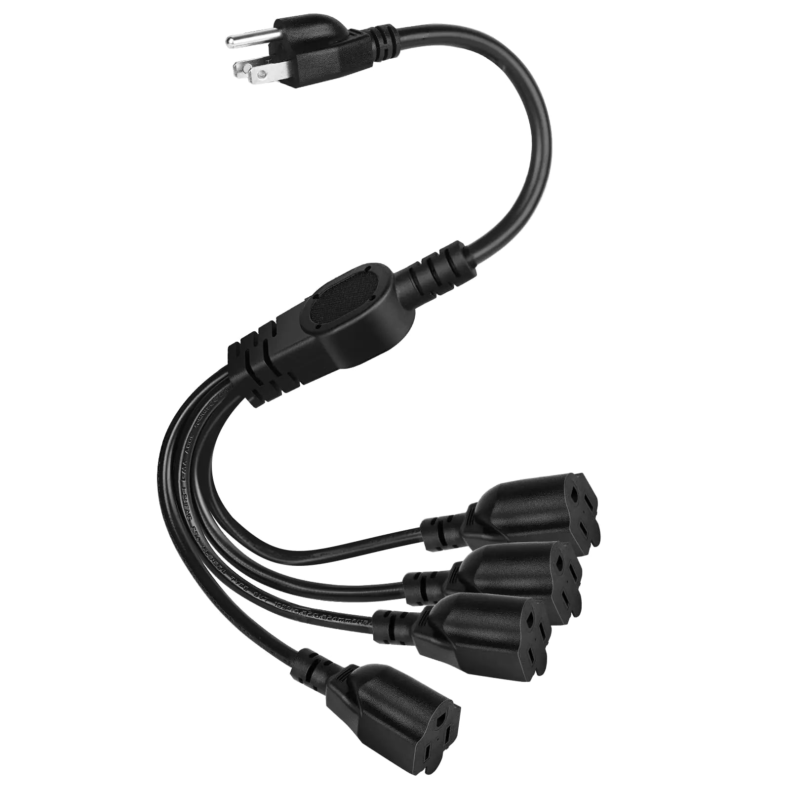 UXWEN 4 Way Extension Cord Splitter- 3 Prong 1 to 4 Power Cable 1.6FT 16AWG 10A/1250W NEMA 5-15P to 4X NEMA 5-15R Y Style 4-Outlet Power Cord Splitter Cord for Home Room Office