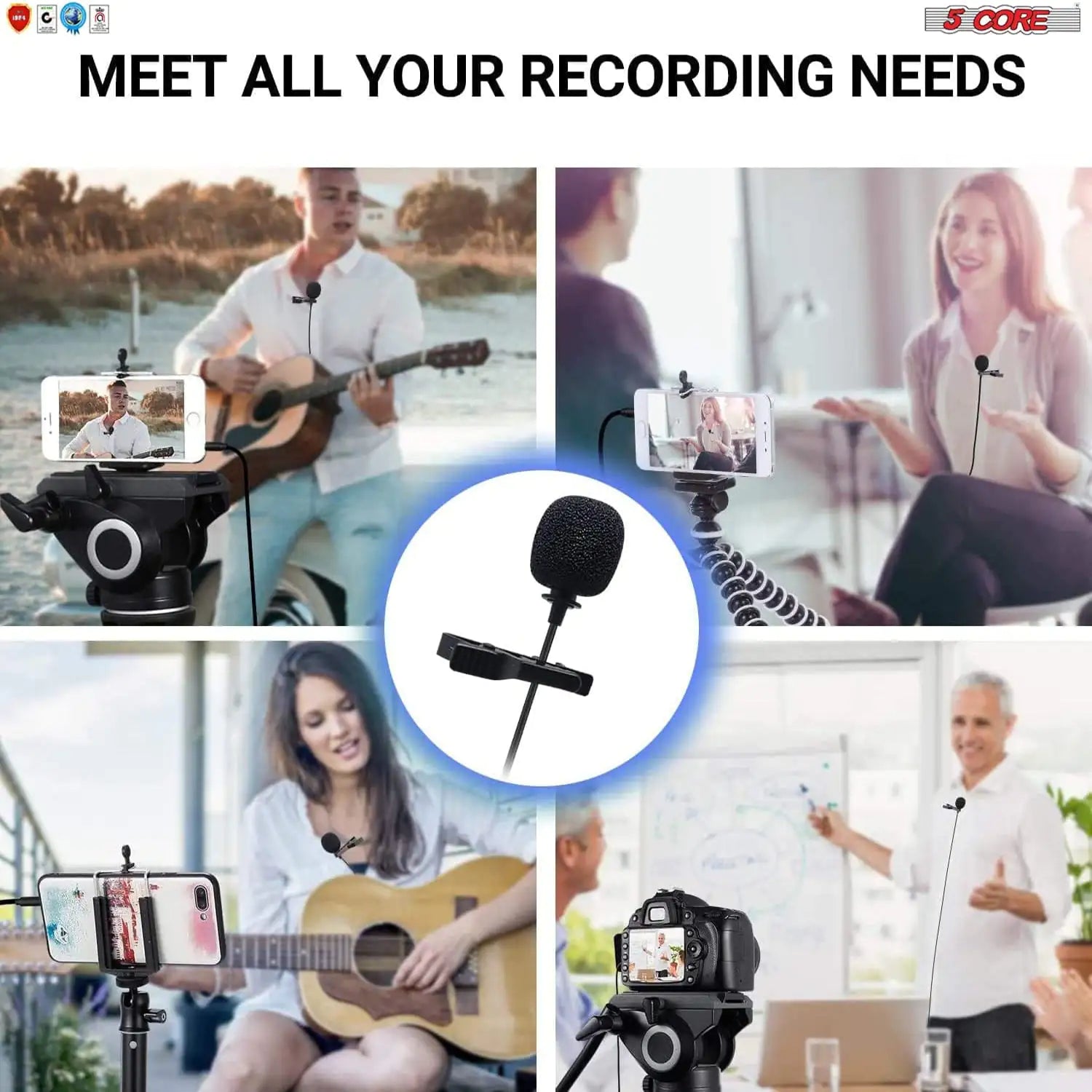 5Core Lavalier Microphone Clip On  Professional Grade 3.5mm Lapel Mic  Omnidirectional Lav Mic