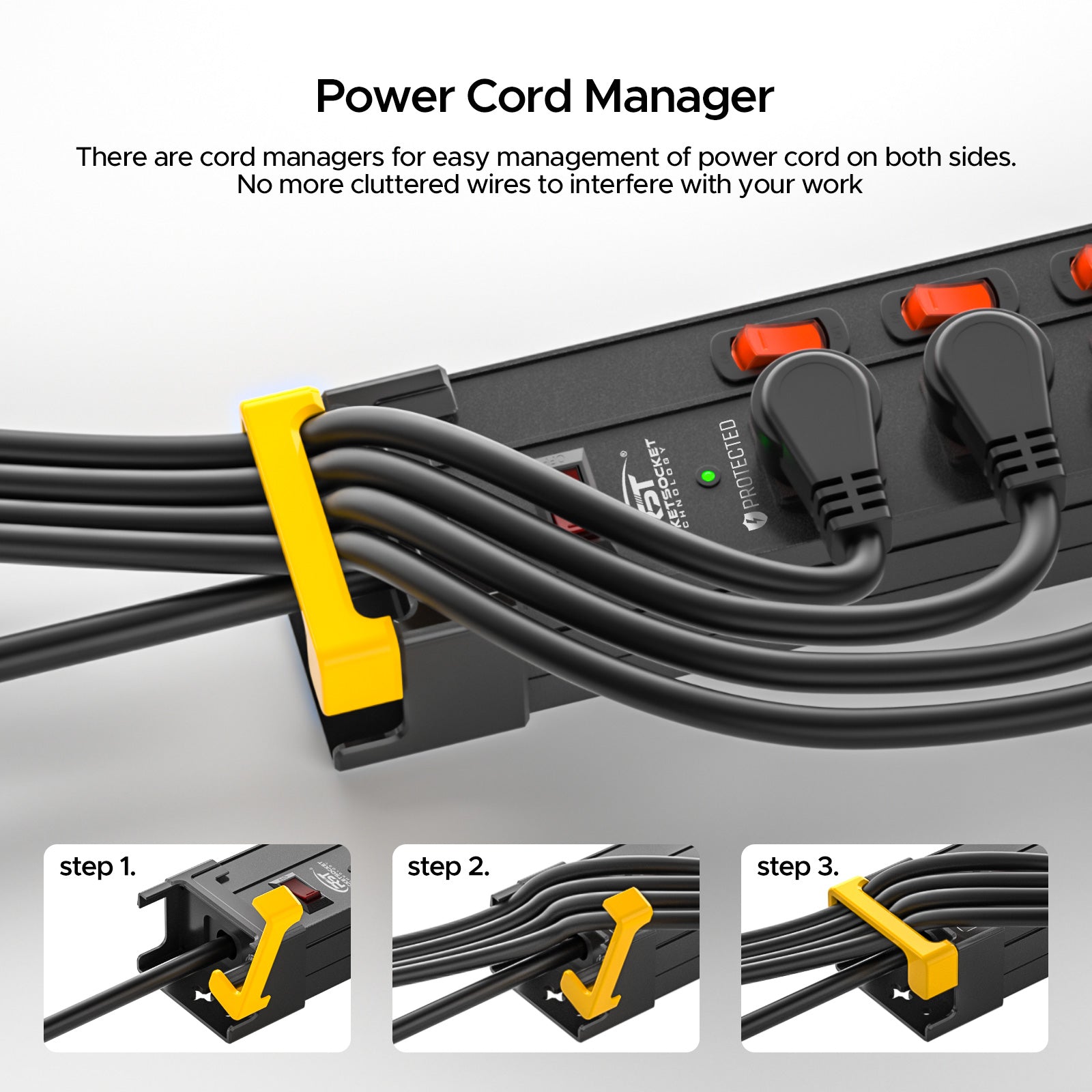 CRST 12 Outlets Individual Switches Metal Power Strip Surge Protector with Cord Holder, 9FT Flat Plug Power Cord  3years warranty