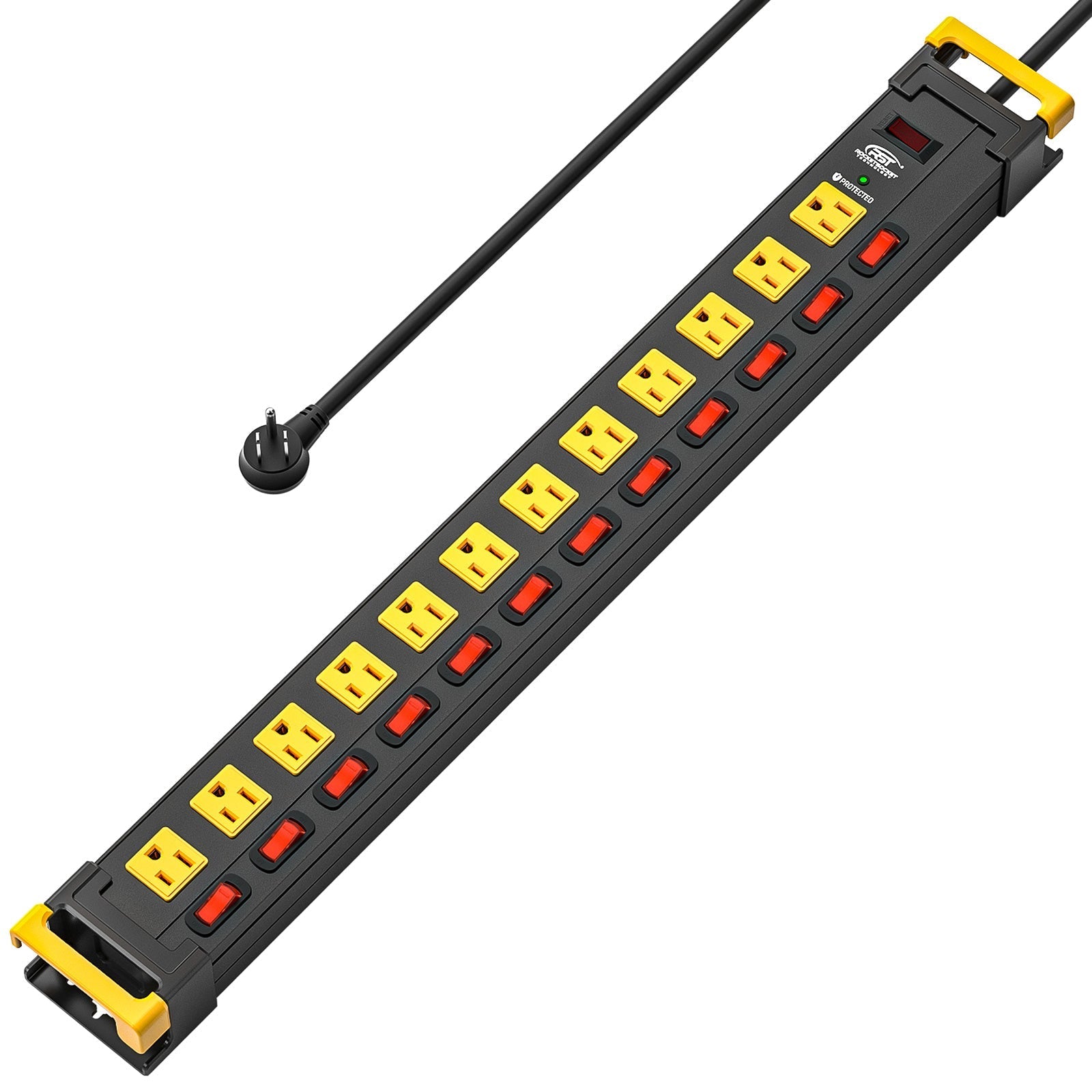 CRST 12 Outlets Individual Switches Metal Power Strip Surge Protector with Cord Holder, 9FT Flat Plug Power Cord  3years warranty