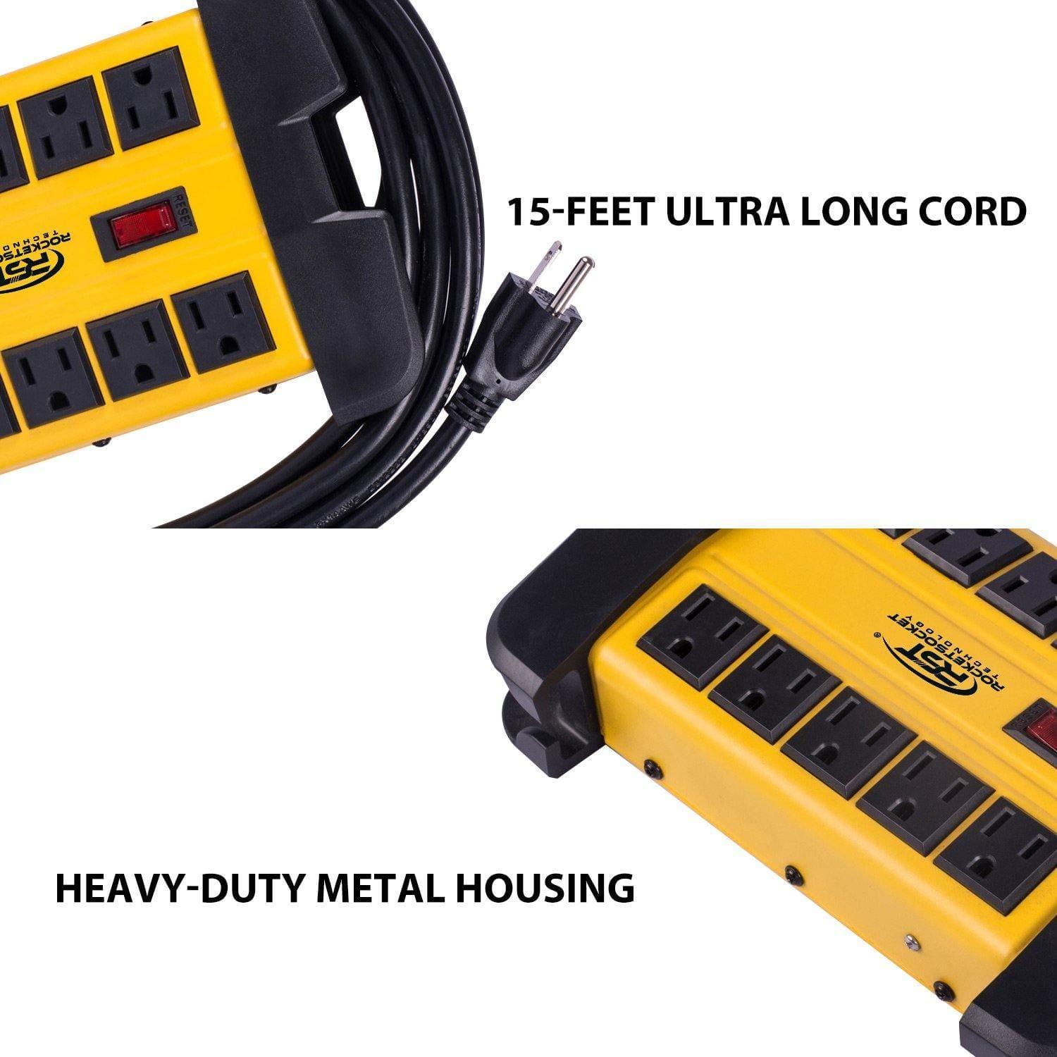 CRST 10 Outlets Mountable Heavy Duty Power Strip Surge Protector with Cord Wrapping design, Optional 15FT or 6FT Power Cord