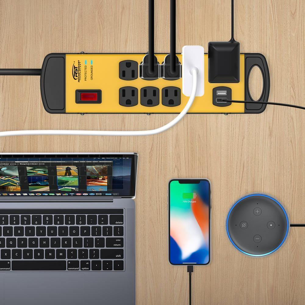 CRST 8 Outlets Dural USB Mountable Metal Power Strip Surge Protector W/ Cord Wrapping Design, 9FT Power Cord