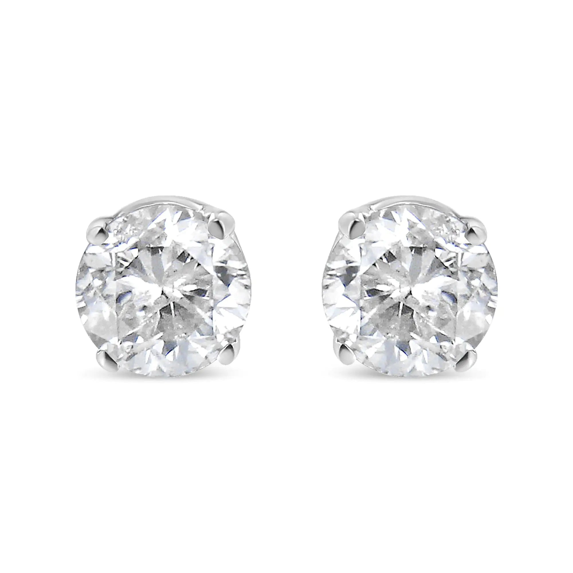 14K White Gold 1/2 Cttw 4-Prong Set Brilliant Round-Cut Solitaire Lab Grown Diamond Push Back Stud Earrings (F-G Color, VS2-SI1 Clarity)