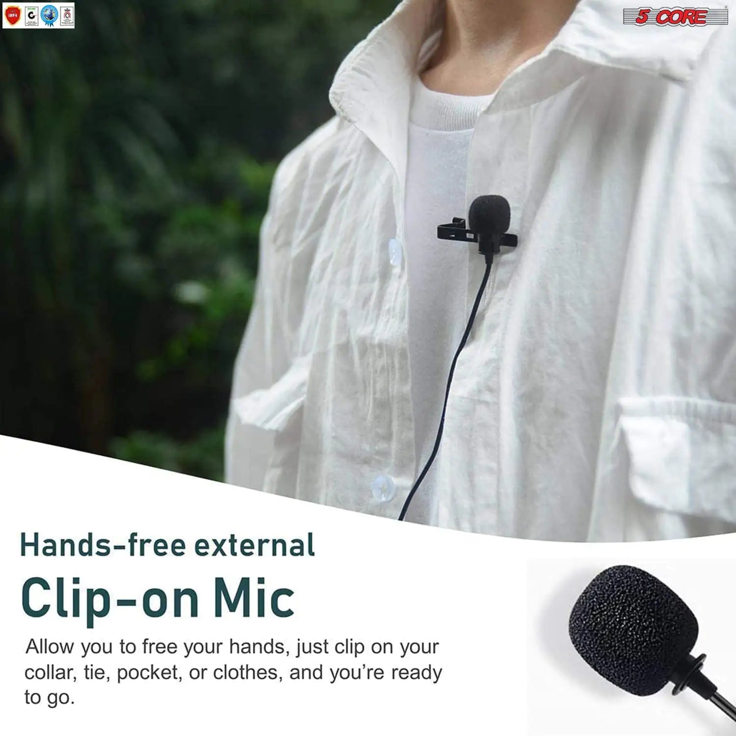 5Core Lavalier Microphone Clip On  Professional Grade 3.5mm Lapel Mic  Omnidirectional Lav Mic