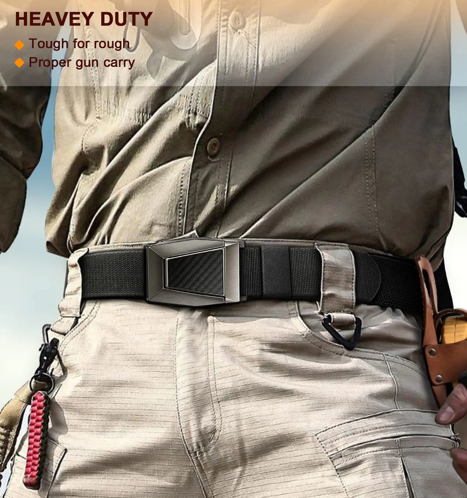 BULLIANT Tactical Belt for Men, Men Stretch Nylon Web Gift Belt 1.5"-Hiking Rigger Military Work-Quick Release Black2972 34"-38"Waist Adjustable